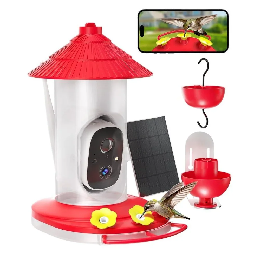 Smart Hummingbird Feeder with Camera Solar Powered for Outdoors IP66 Waterproof